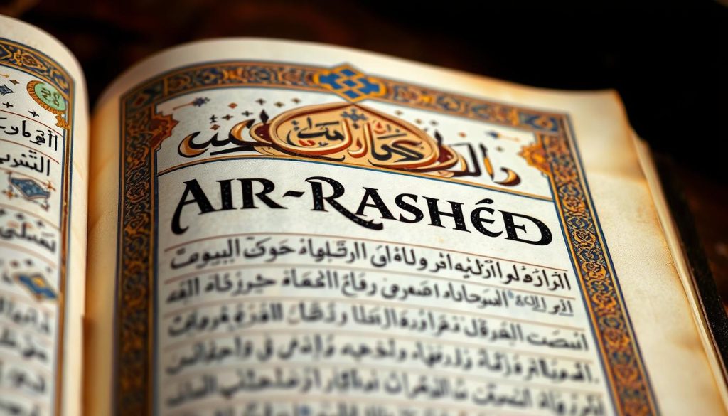 Ancient Islamic manuscript showing the concept of AR-RASHEED with calligraphy