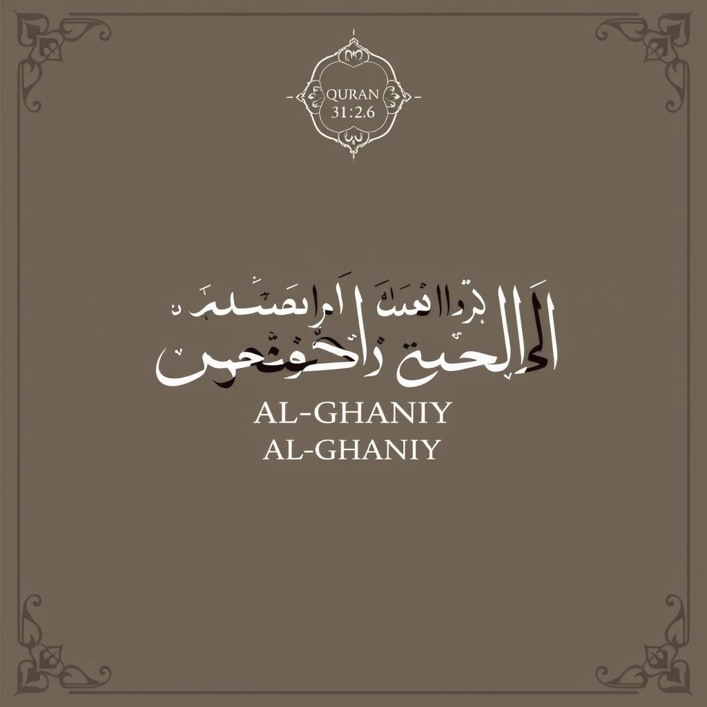 Arabic calligraphy of Quran verse 31:26 mentioning Allah's name AL-GHANIYY