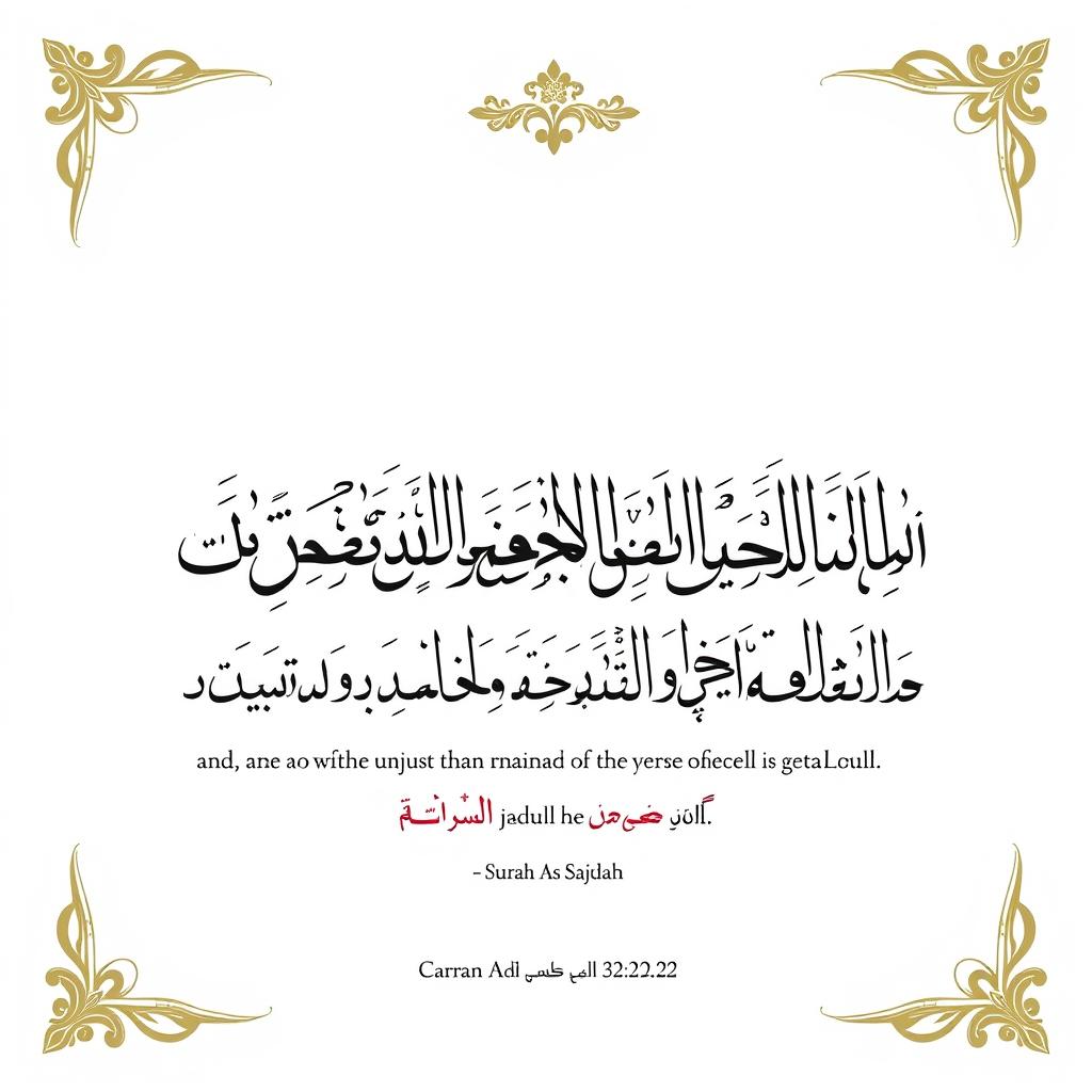 AL-MUNTAQIM: Understanding Allah's Name of Divine Justice Arabic calligraphy of Surah As-Sajdah verse 22