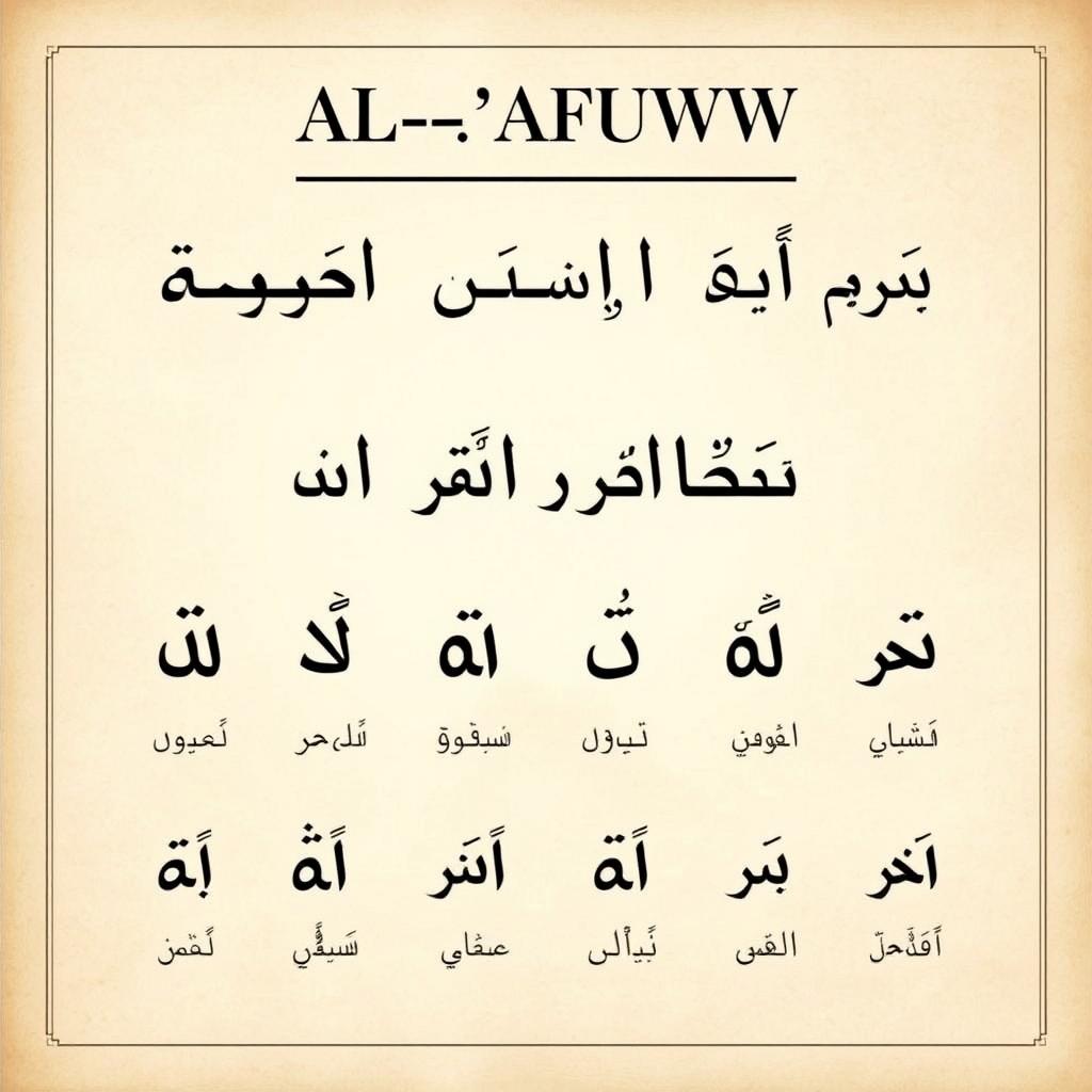 Arabic calligraphy showing the root letters of AL-'AFUWW (العفو)