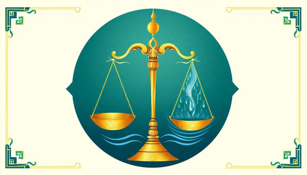 AL-MUQSIT: The Divine Name of Perfect Justice and Equity Artistic representation showing the balance between divine justice and mercy, key aspects of AL-MUQSIT
