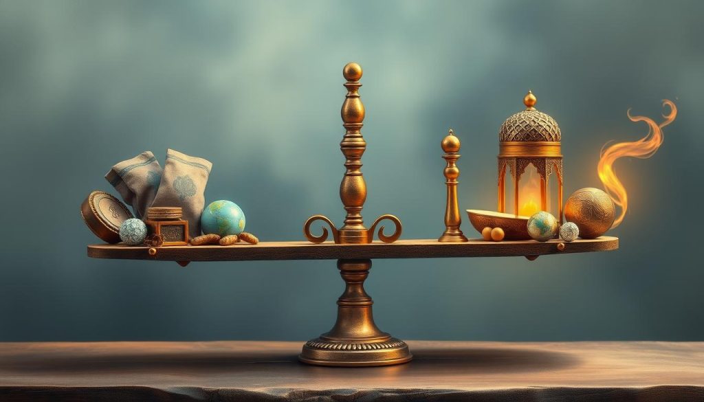 Balance scale showing temporal and eternal values inspired by AL-BAAQI (The Everlasting)