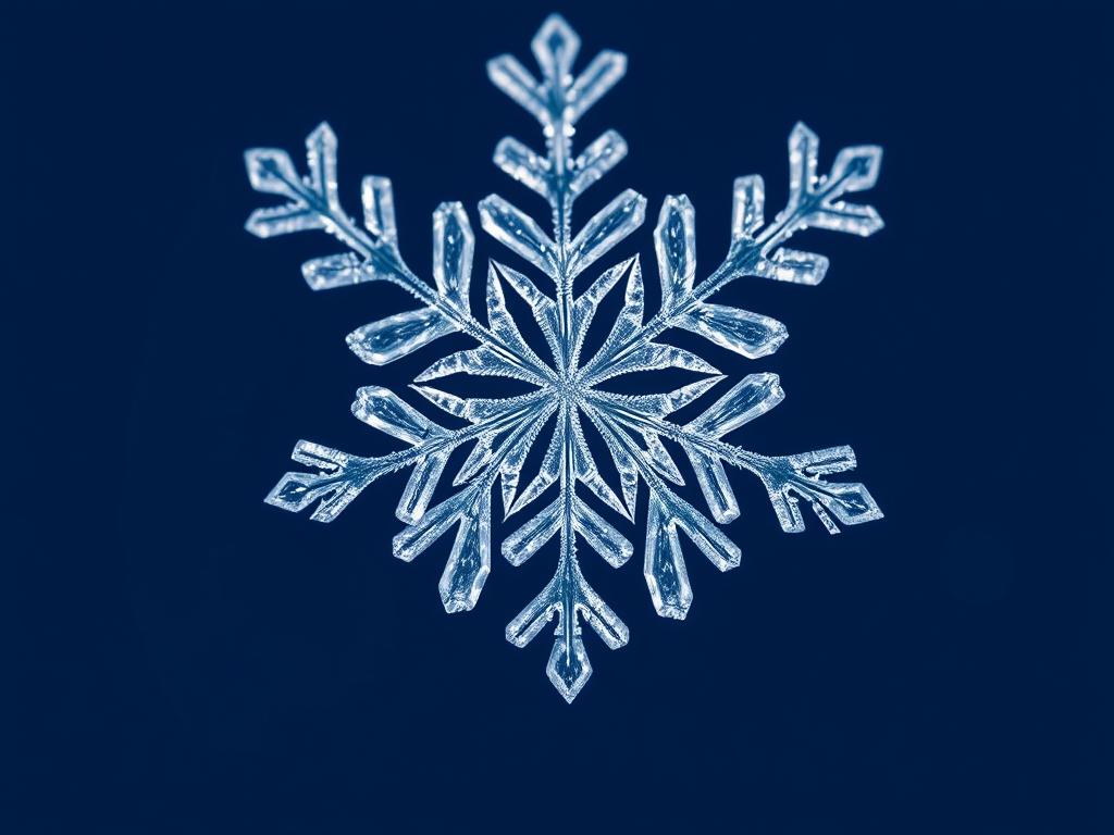 Close-up of a snowflake showing its intricate, unique crystalline pattern