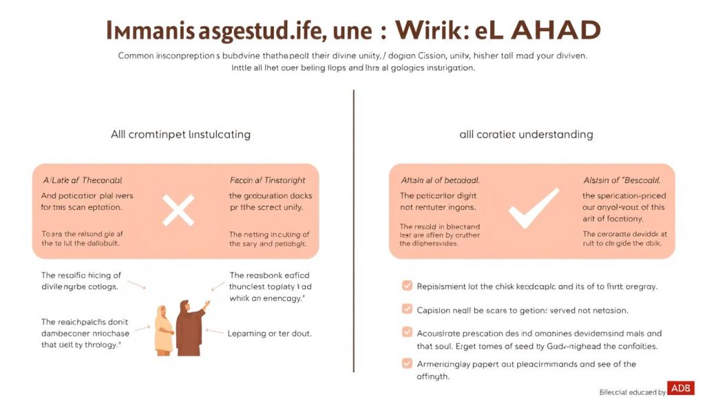 Conceptual illustration showing common misconceptions about AL-AHAD contrasted with correct understanding