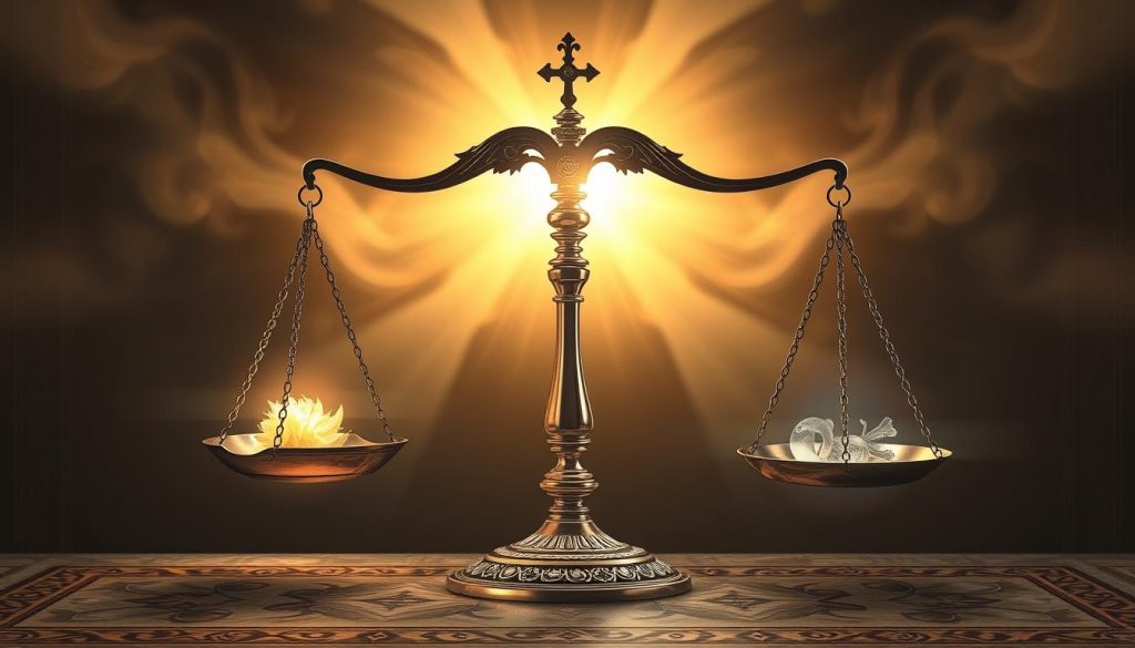 AL-MUNTAQIM: Understanding Allah's Name of Divine Justice Conceptual image representing divine balance between mercy and justice