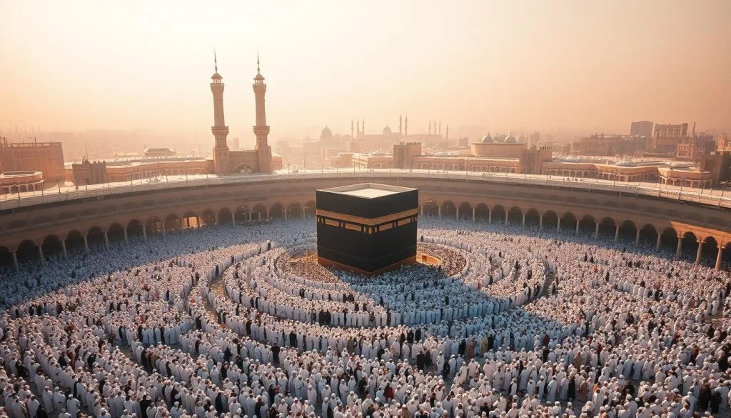 Five Pillars of Islam: pilgrims around the Kaaba during Hajj