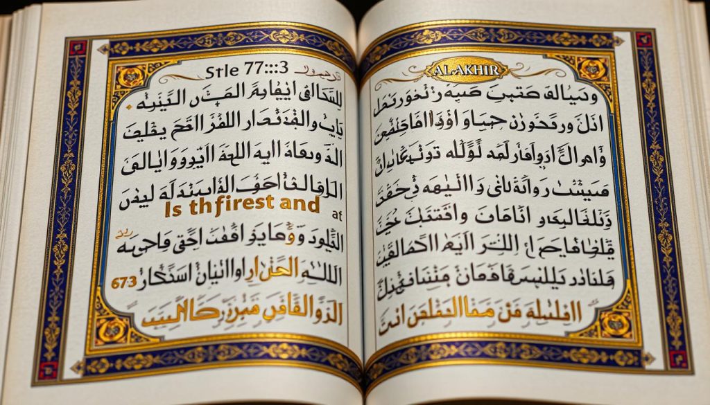 Illuminated Quranic verse 57:3 mentioning AL-AAKHIR in beautiful Arabic calligraphy