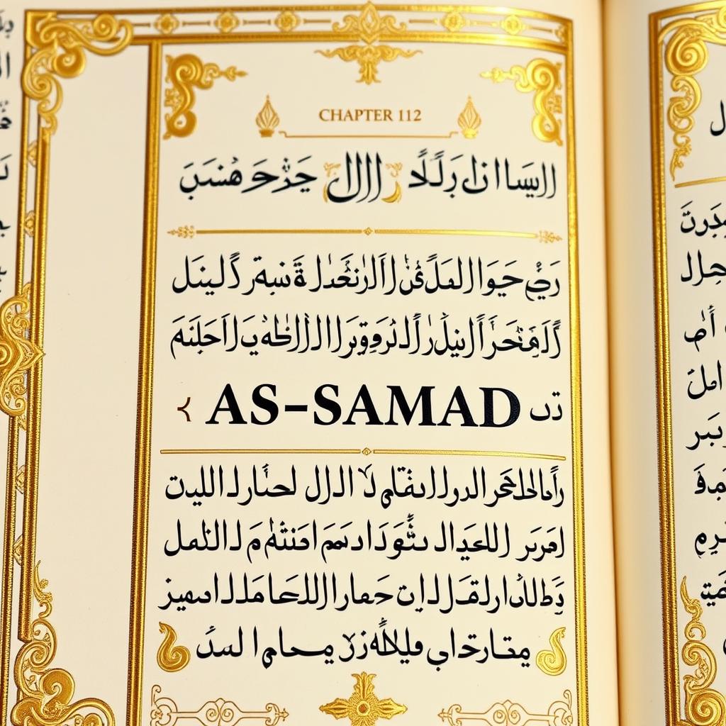 Illuminated manuscript page of Surah Al-Ikhlas showing AS-SAMAD (Allah's Name) highlighted