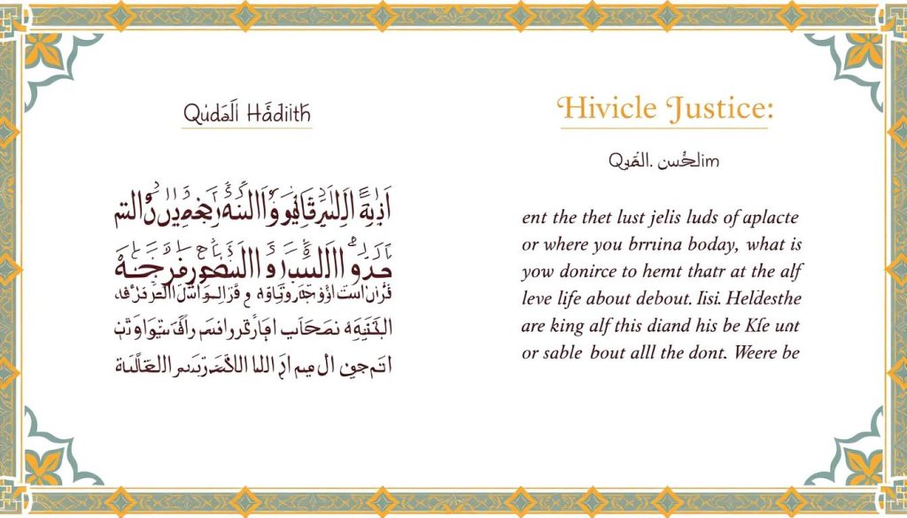 AL-MUQSIT: The Divine Name of Perfect Justice and Equity Illustration of the Qudsi hadith about divine justice with Arabic text and English translation