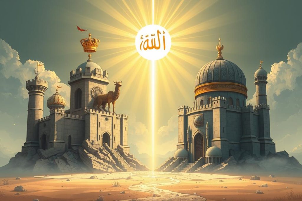 Illustration of the contrast between temporary worldly kingdoms and Allah's eternal sovereignty