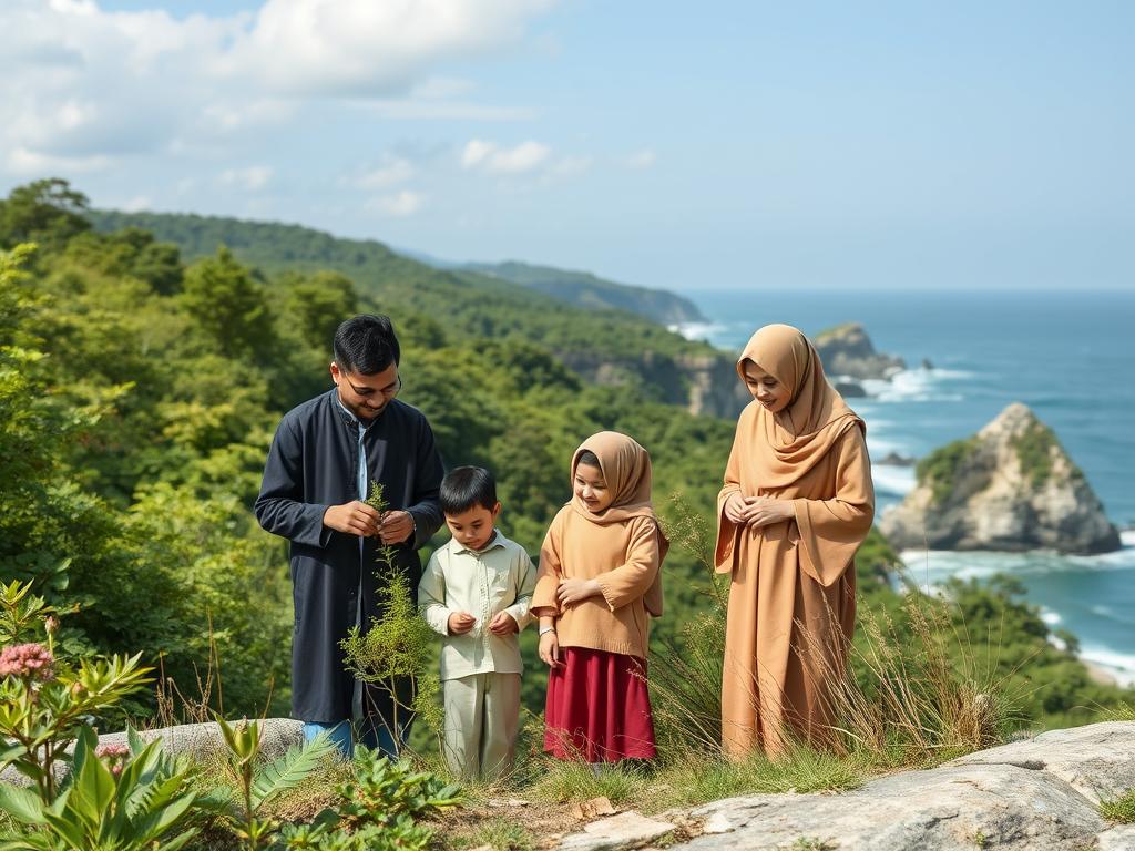 Muslim family enjoying nature and appreciating Allah's creation