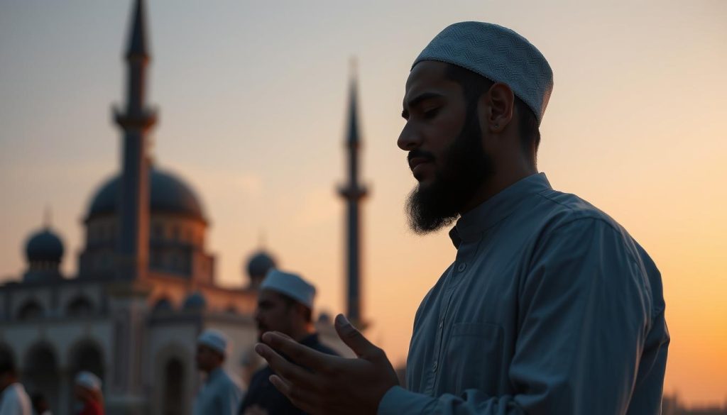 Muslim in contemplative prayer reflecting on the meaning of AL-WAARITH in their life