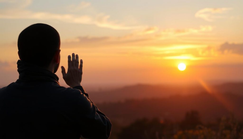Muslim in contemplative prayer seeking Allah's pardon as AL-'AFUWW (العفو)