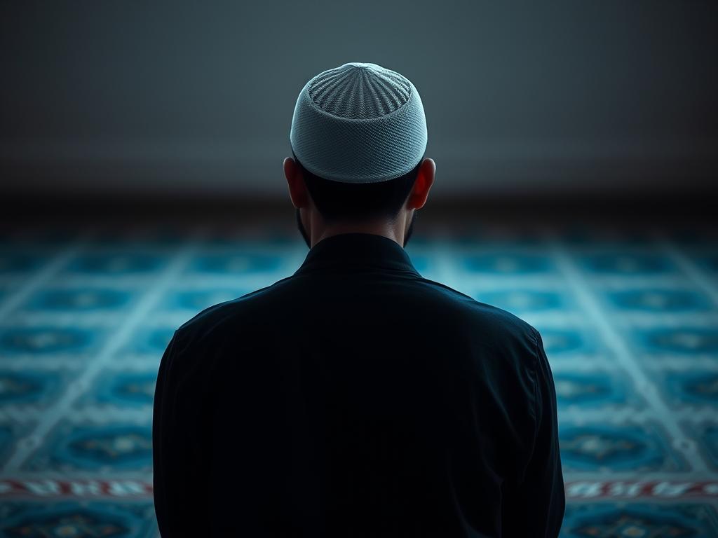 AL-AWWAL (الأوّل): The Divine Name of Allah, Meaning "The First" Muslim in prayer contemplating the meaning of AL-AWWAL (الأوّل)
