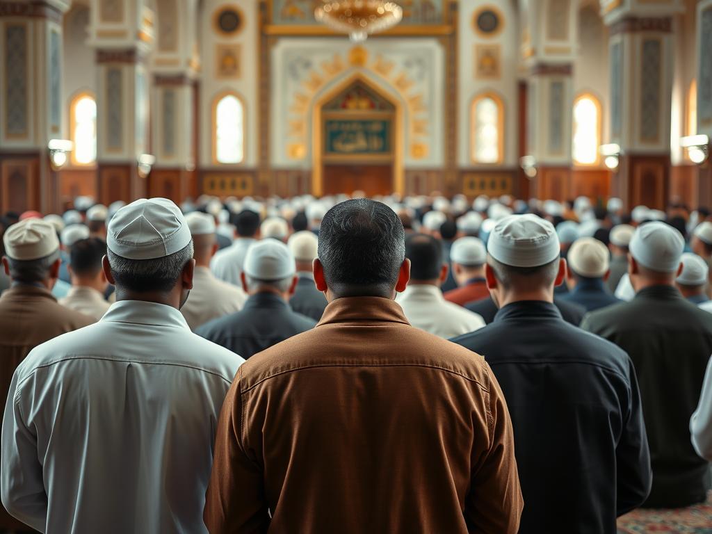 Muslims gathered in prayer, reflecting the unity inspired by AL-JAAMI