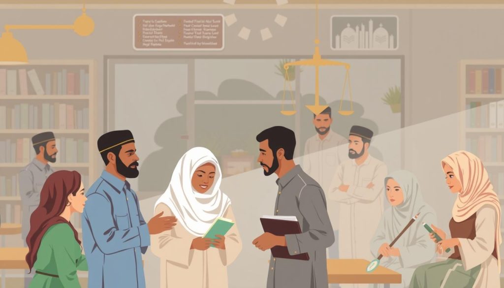 AL-MUQSIT: The Divine Name of Perfect Justice and Equity Muslims practicing fairness and justice in daily life situations, reflecting the attributes of AL-MUQSIT