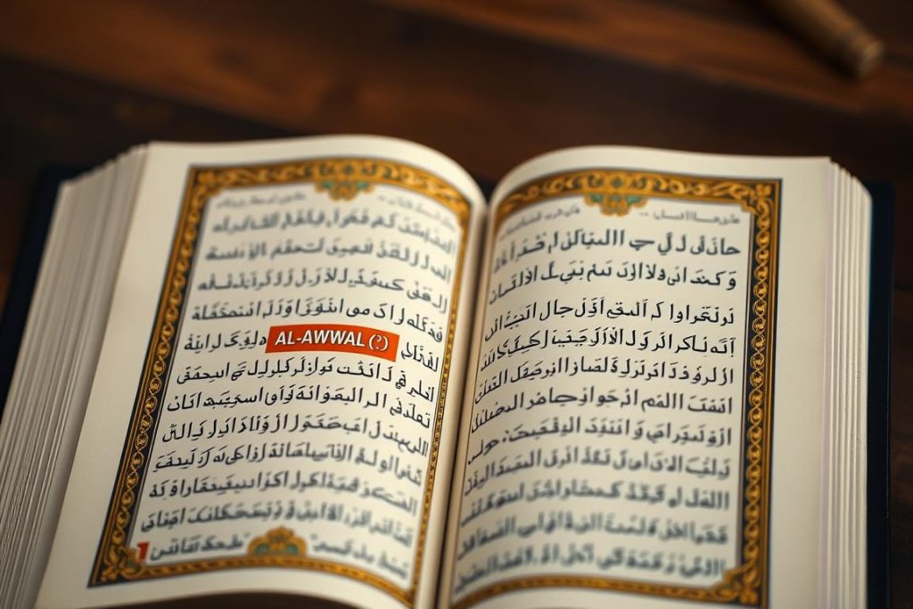 AL-AWWAL (الأوّل): The Divine Name of Allah, Meaning "The First" Open Quran page showing Surah Al-Hadid verse 3 with AL-AWWAL (الأوّل) highlighted