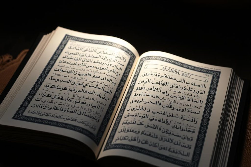 AL-MUQSIT: The Divine Name of Perfect Justice and Equity Open Quran page showing verses about divine justice related to AL-MUQSIT with beautiful Arabic calligraphy