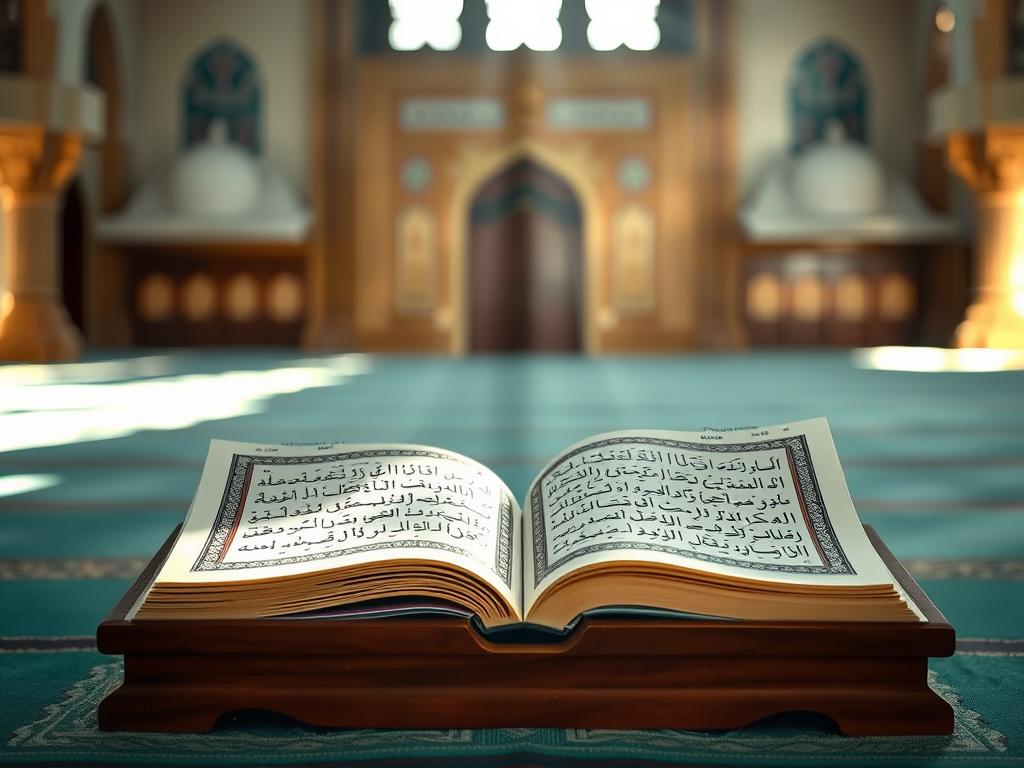 Open Quran with light rays symbolizing divine guidance