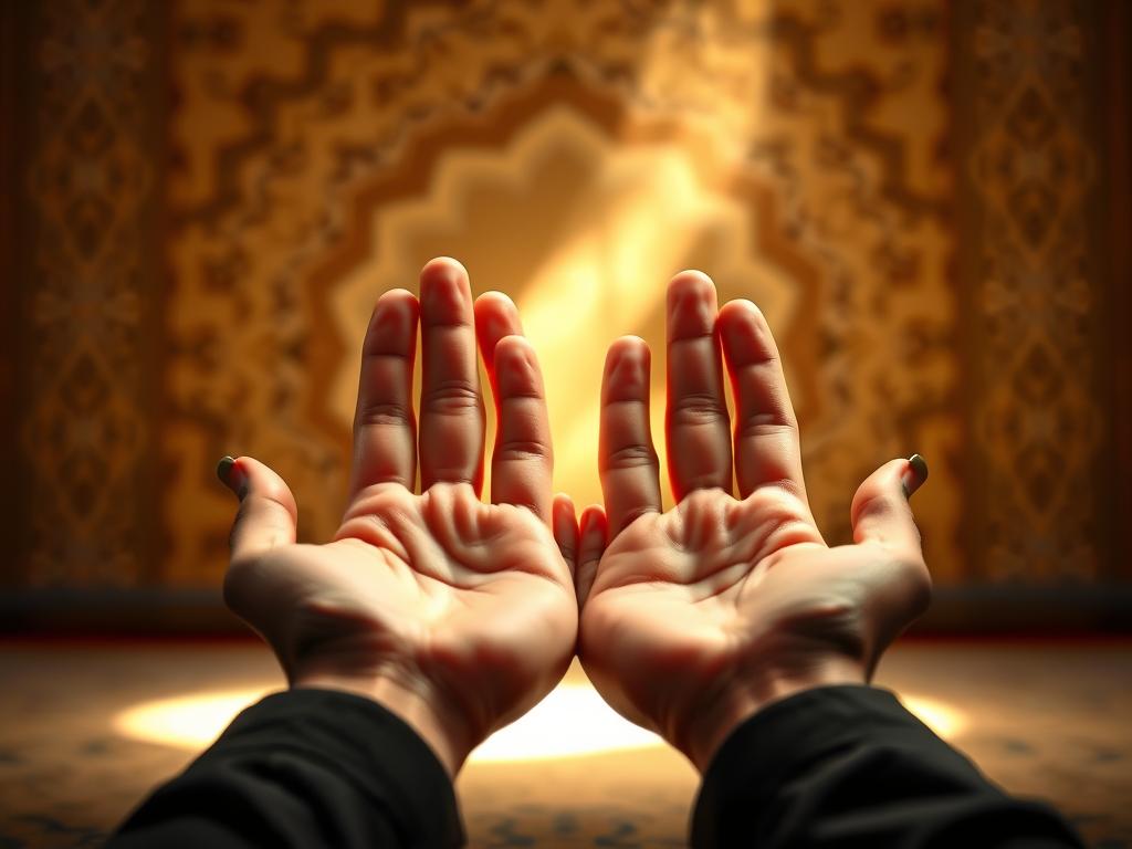 Open hands in prayer position symbolizing supplication to AS-SAMAD (Allah's Name)