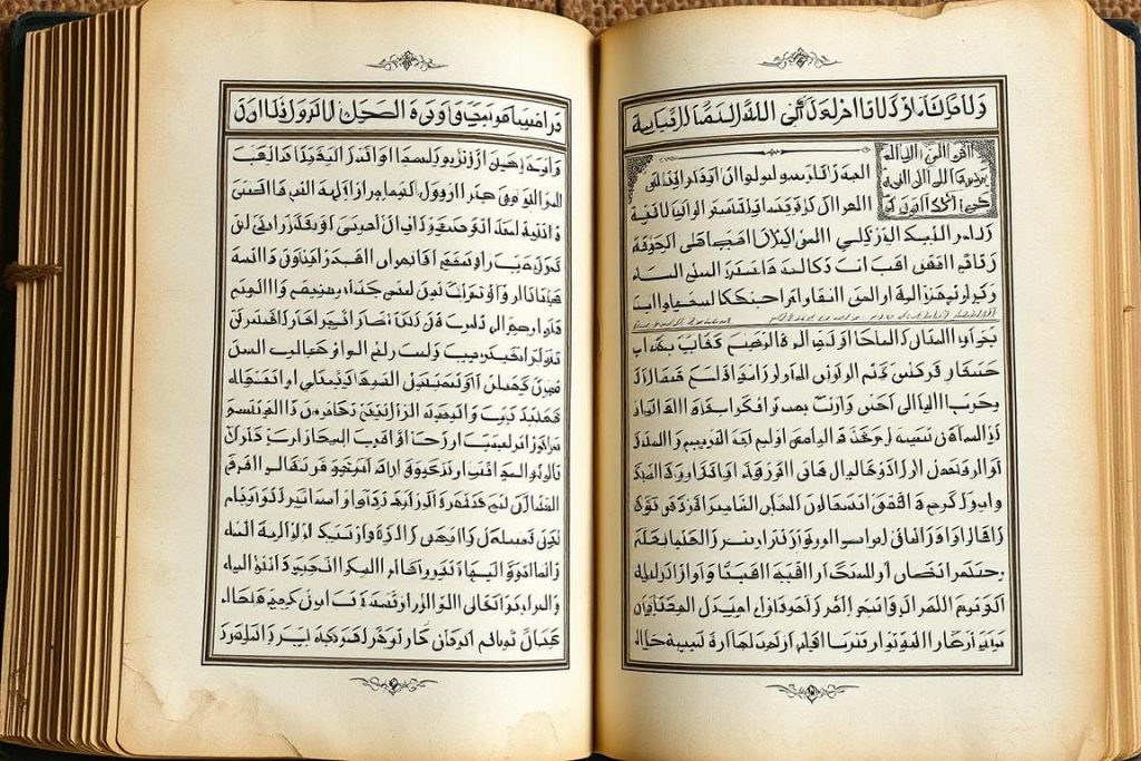 Open pages of Al-Mughni manuscript showing its traditional structure and Arabic text