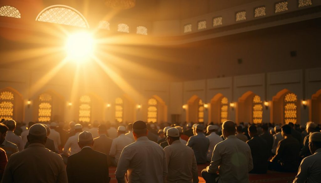 Peaceful Islamic prayer scene reflecting connection with Allah through His name AZ-ZAAHIR