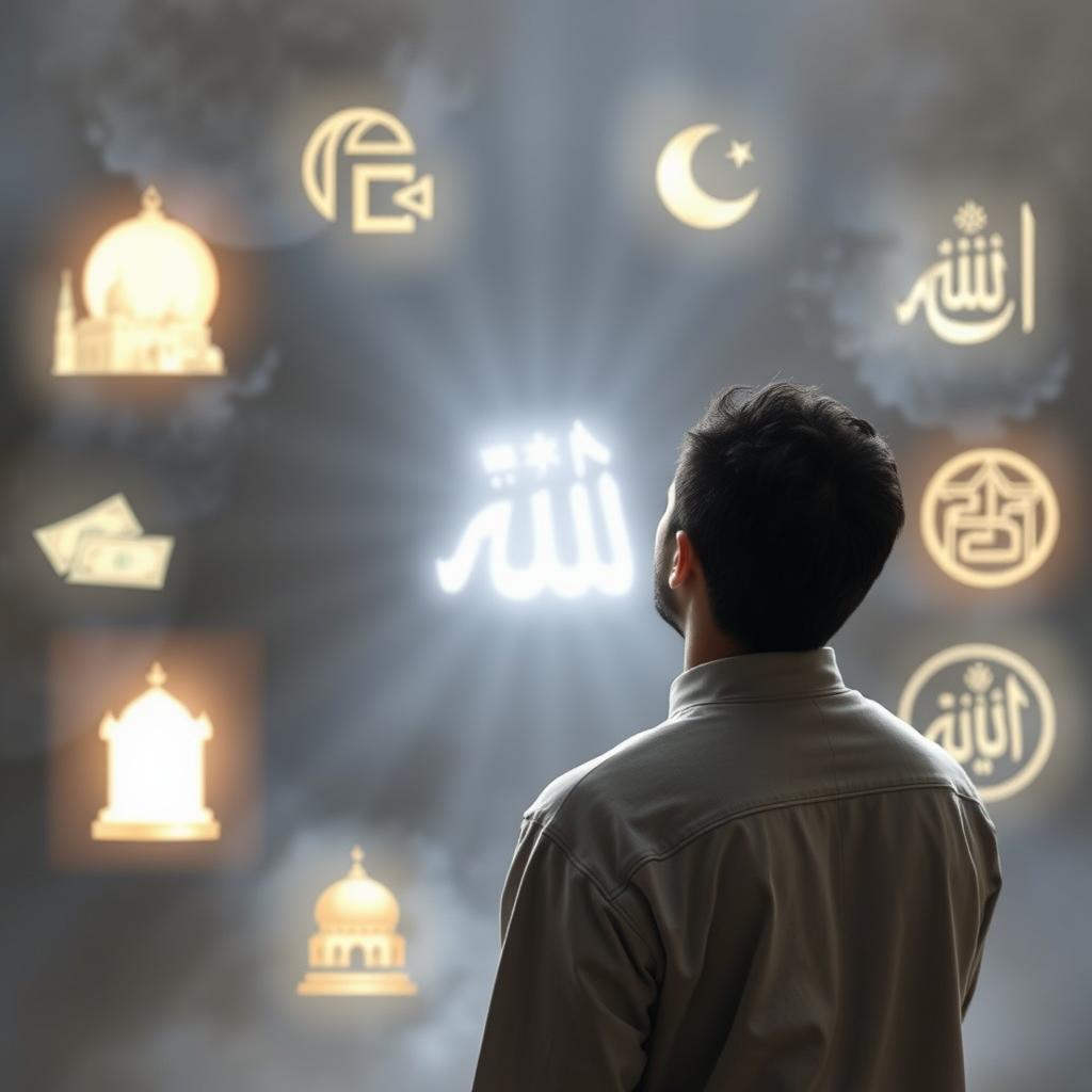 Person contemplating transience of worldly possessions versus eternal nature of Allah