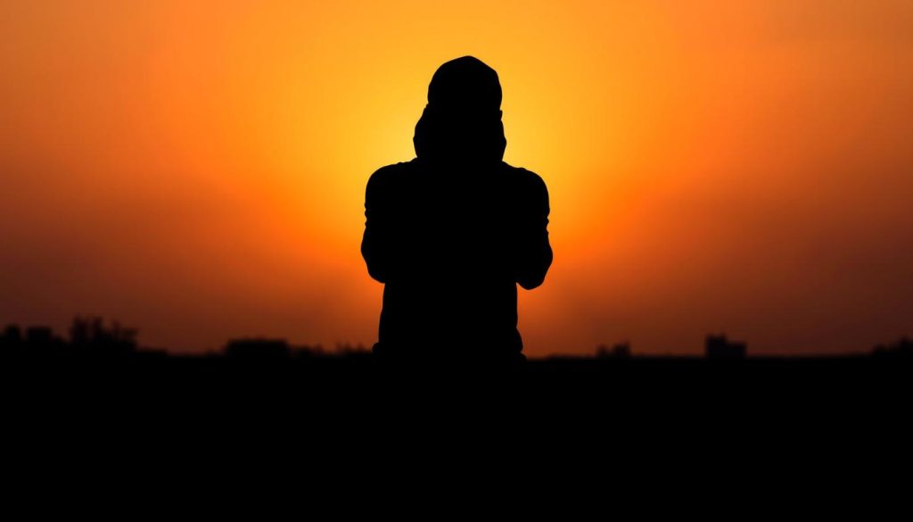 Person in prayer seeking Allah's forgiveness