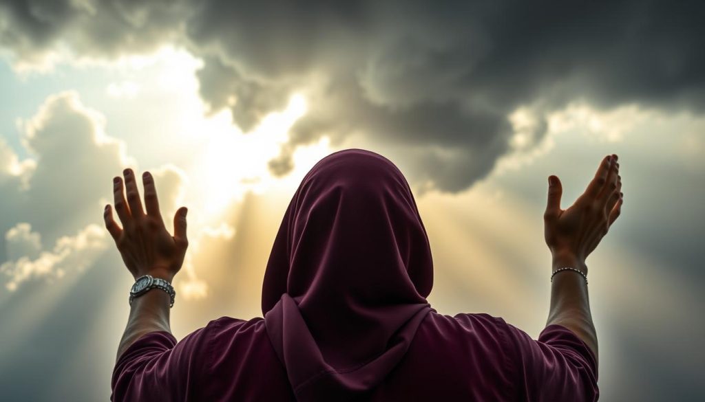 AL-MUQTADIR: The Divine Name of Perfect Power and Ability Person making dua (supplication) with raised hands during difficult times