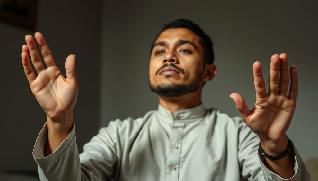 Person making dua with raised hands