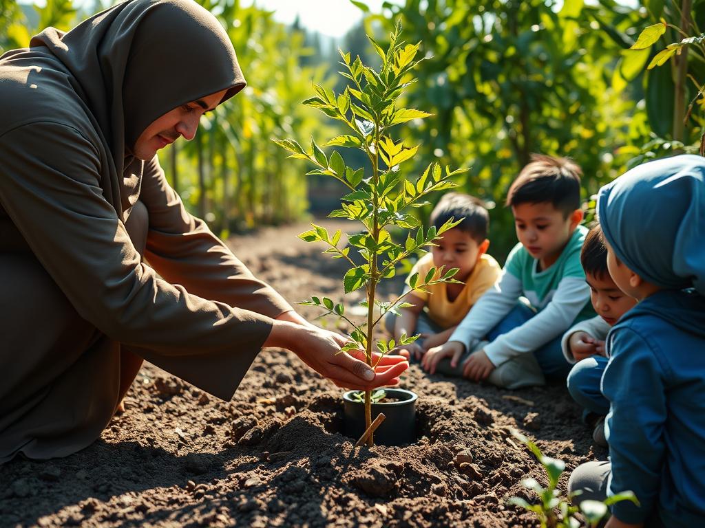 Person planting a tree as an example of Sadaqah Jariyah (continuous charity)