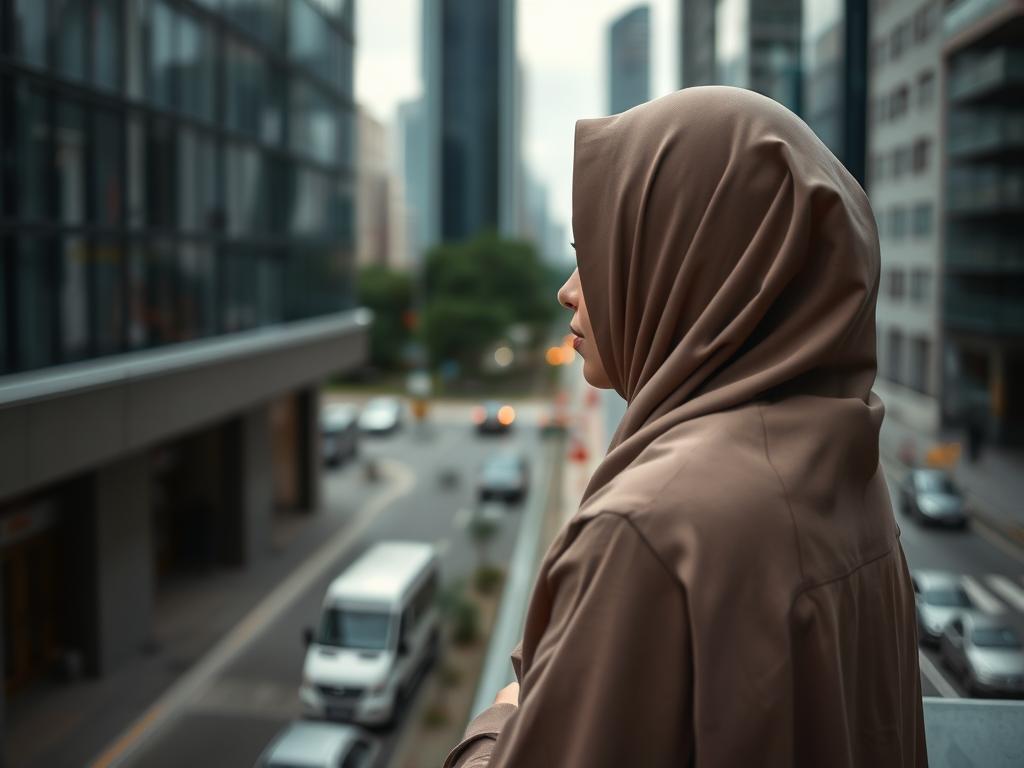 AL-AWWAL (الأوّل): The Divine Name of Allah, Meaning "The First" Person reflecting on spiritual values amidst modern city environment