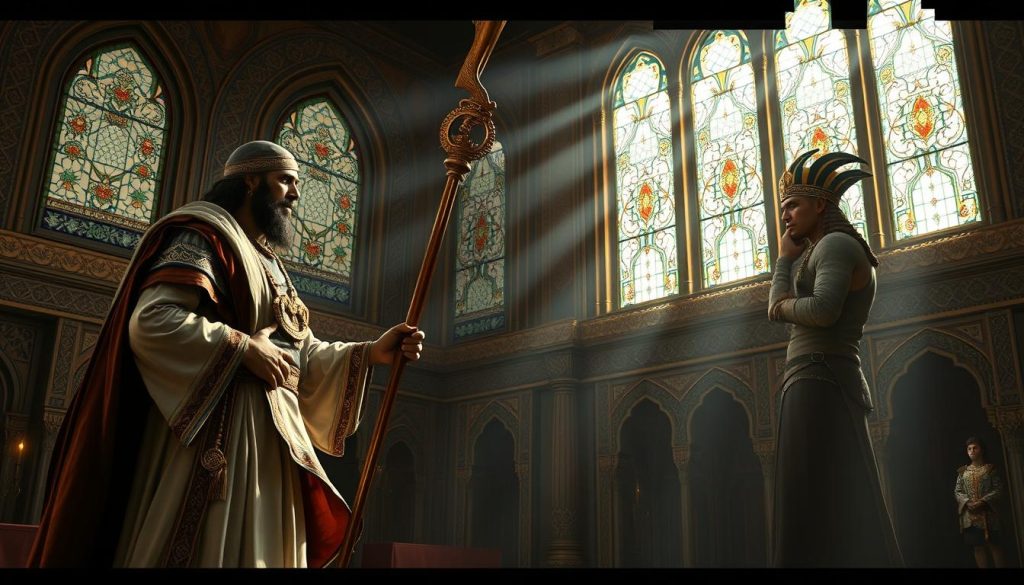 Prophet Musa confronting Pharaoh