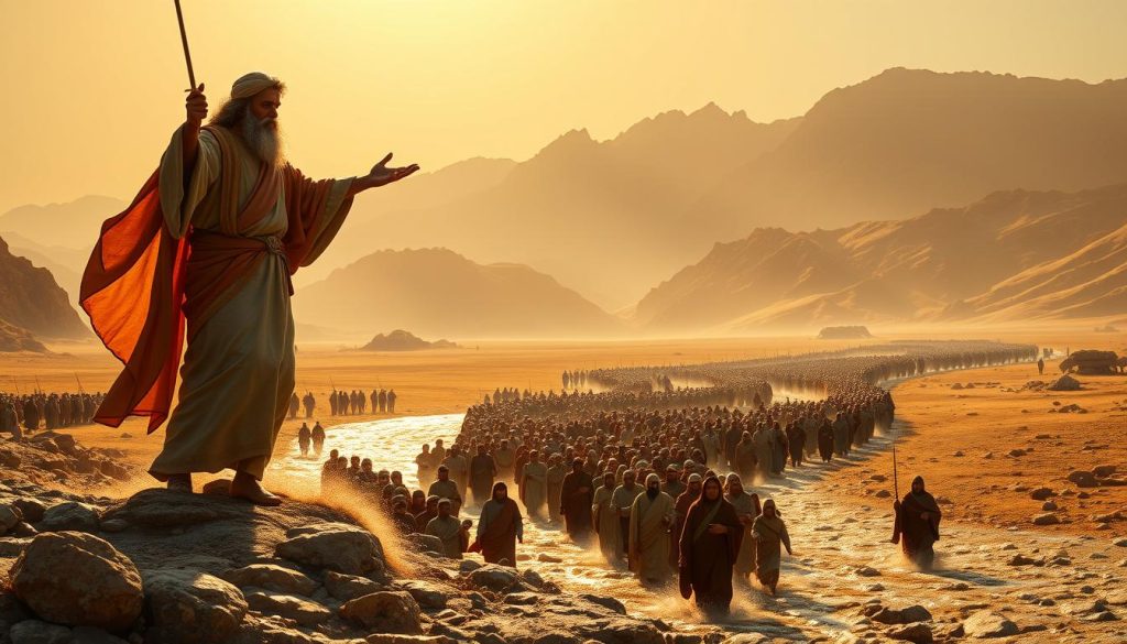 Prophet Musa leading the Israelites through the wilderness