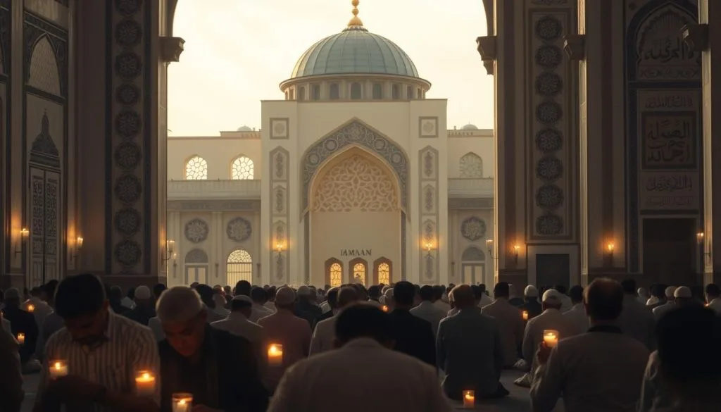 Five Pillars of Islam: Muslims gathered in a mosque during Ramadan
