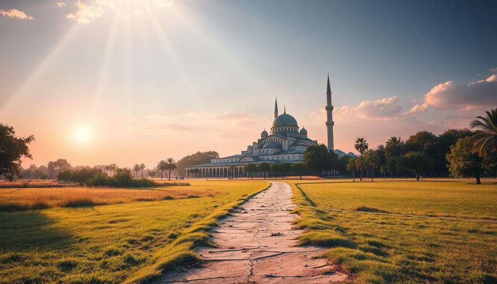Serene Islamic landscape with path symbolizing the guided journey