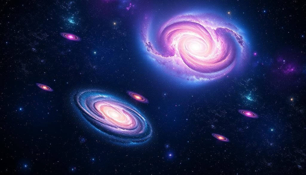 Stunning cosmic scene showing galaxies, nebulae and stars representing Allah's creation