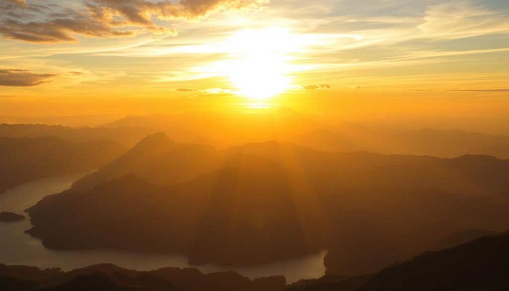 Sunset over majestic landscape symbolizing Allah's sovereignty over creation