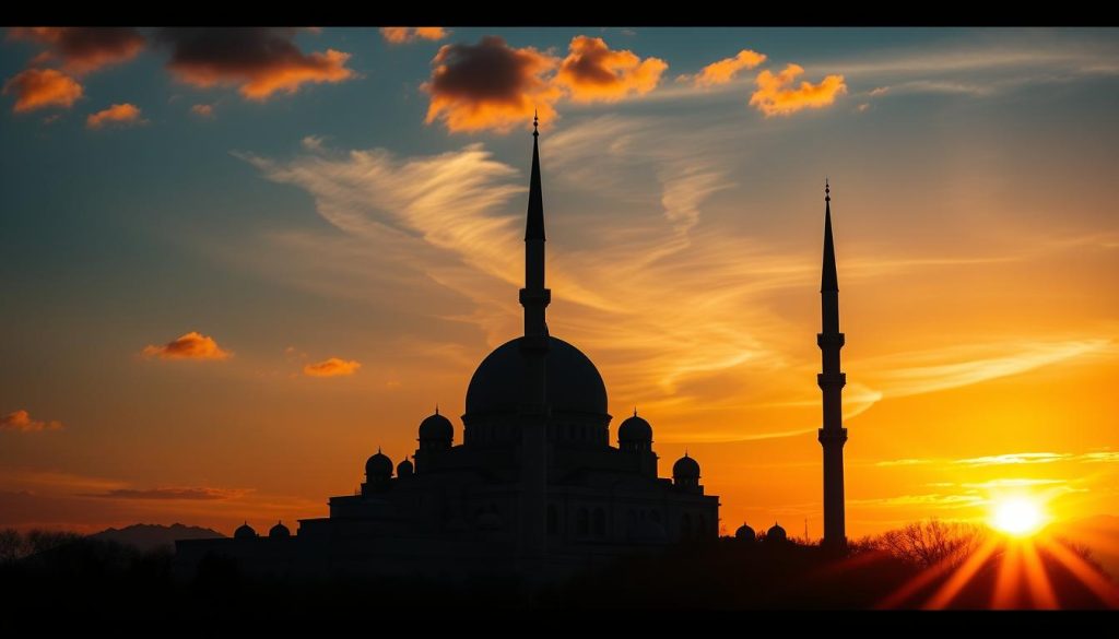 AL-MUNTAQIM: Understanding Allah's Name of Divine Justice Sunset over mosque silhouette representing divine balance