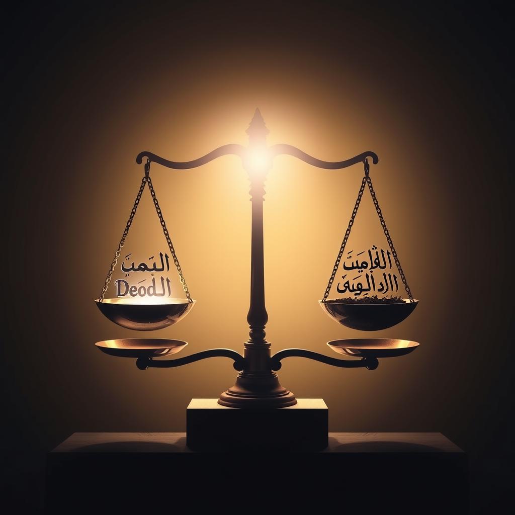 AL-MUQSIT: The Divine Name of Perfect Justice and Equity Symbolic scales weighing deeds on the Day of Judgment, representing AL-MUQSIT's perfect accountability