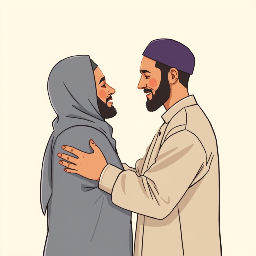 Two Muslims reconciling through forgiveness, embodying AL-'AFUWW (العفو)