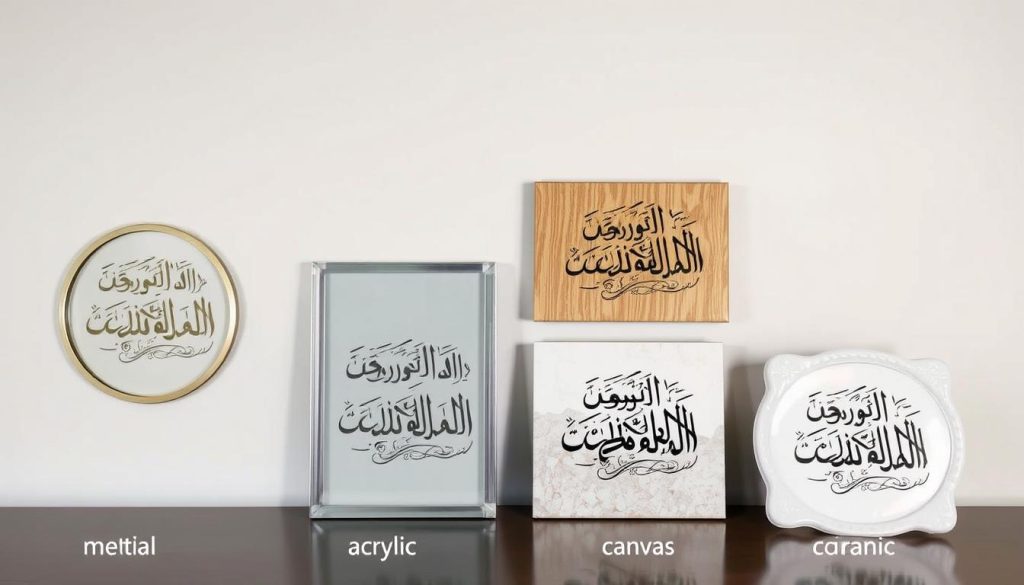 Various materials used for Ayatul Kursi wall art displayed together