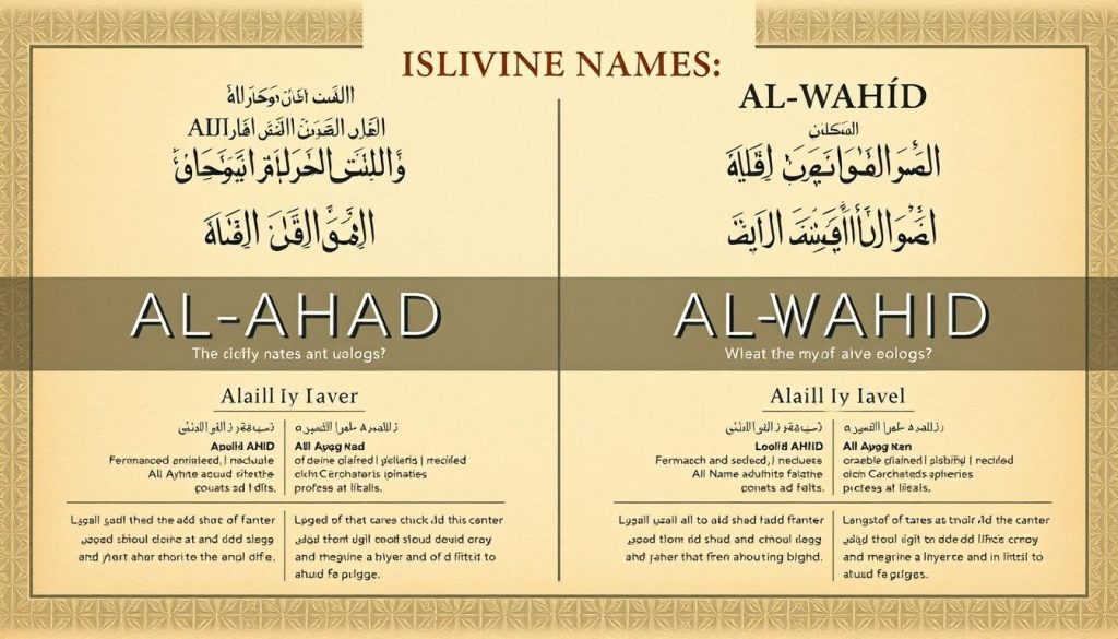 Visual comparison between AL-AHAD and AL-WAHID divine names in Islamic theology