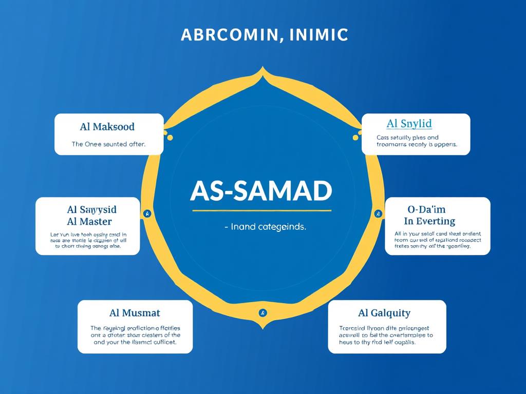 Visual representation of the five core meanings of AS-SAMAD (Allah's Name) arranged in a conceptual diagram