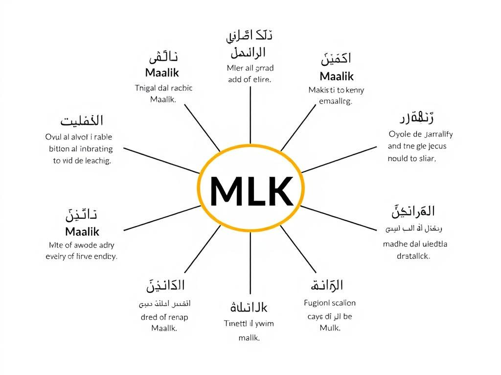 Visual representation of the linguistic roots of MAALIK-UL-MULK (مالك الملك)