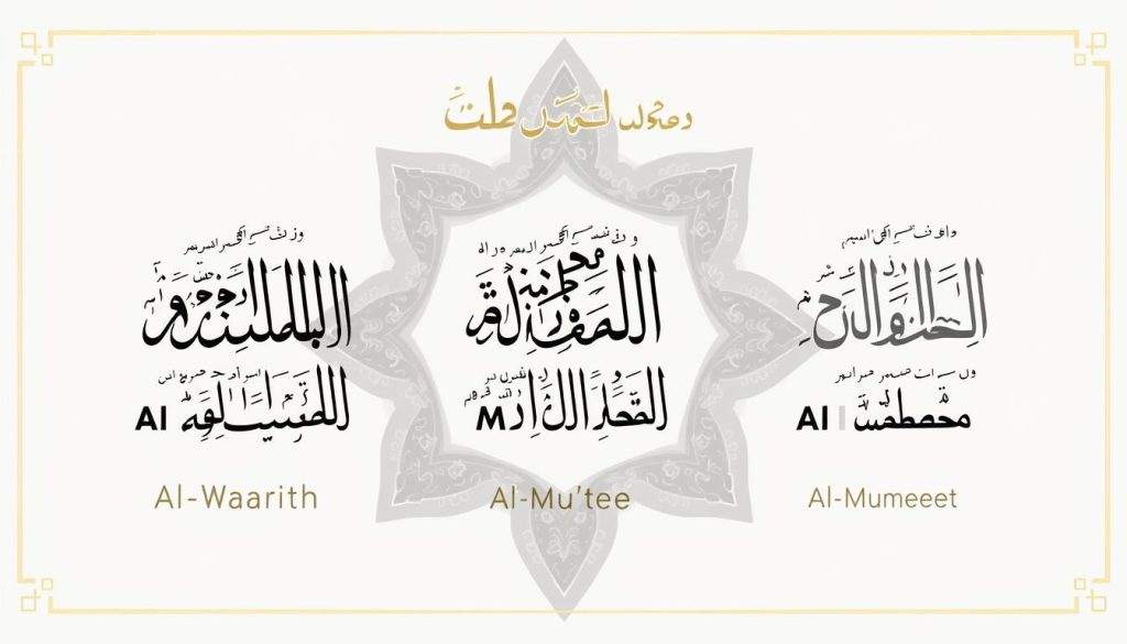 Visual representation of the relationship between Allah's names AL-WAARITH, Al-Mu'tee, and Al-Mumeet