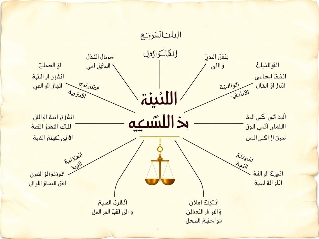 AL-MUQSIT: The Divine Name of Perfect Justice and Equity Visual representation of the root word qaf-sin-ta with its various meanings branching out, highlighting AL-MUQSIT's linguistic depth