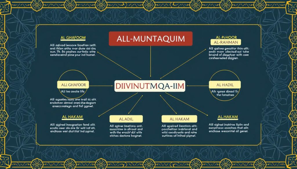 AL-MUNTAQIM: Understanding Allah's Name of Divine Justice Visual representation showing the relationship between AL-MUNTAQIM and other divine names
