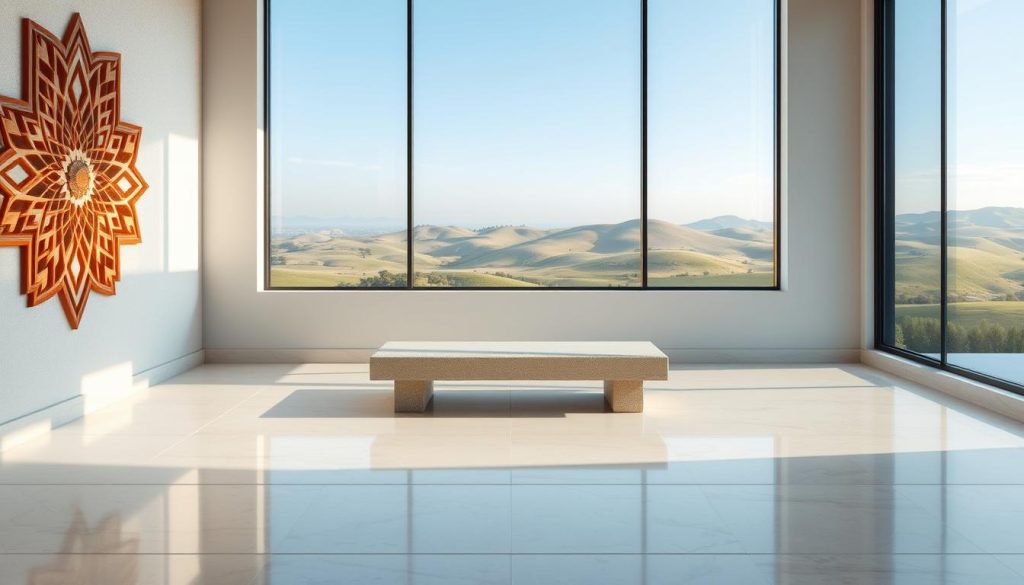 natural materials in islamic decor featuring wood and stone elements