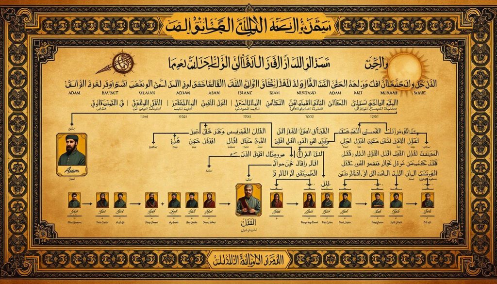 prophetic family histories chart showing lineages from Adam to Muhammad